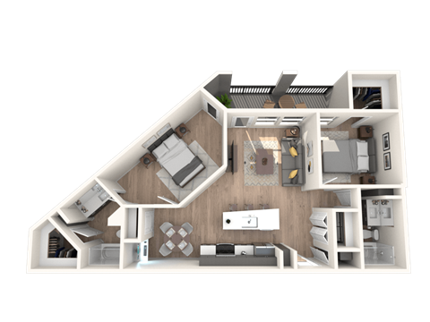 Floor plan for 2 beds, 2 baths, 1139 sqft